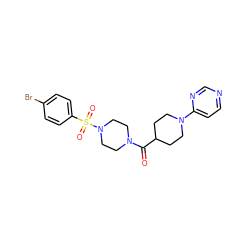 O=C(C1CCN(c2ccncn2)CC1)N1CCN(S(=O)(=O)c2ccc(Br)cc2)CC1 ZINC000013835773