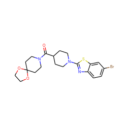 O=C(C1CCN(c2nc3ccc(Br)cc3s2)CC1)N1CCC2(CC1)OCCO2 ZINC000004435356