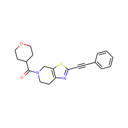 O=C(C1CCOCC1)N1CCc2nc(C#Cc3ccccc3)sc2C1 ZINC000096273019