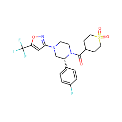 O=C(C1CCS(=O)(=O)CC1)N1CCN(c2cc(C(F)(F)F)on2)C[C@H]1c1ccc(F)cc1 ZINC000231390795