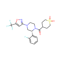 O=C(C1CCS(=O)(=O)CC1)N1CCN(c2cc(C(F)(F)F)on2)C[C@H]1c1ccccc1F ZINC001772605871