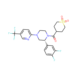 O=C(C1CCS(=O)(=O)CC1)N1CCN(c2ccc(C(F)(F)F)cn2)C[C@H]1c1ccc(F)c(F)c1 ZINC001772618859