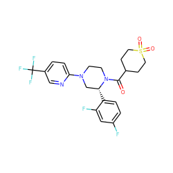 O=C(C1CCS(=O)(=O)CC1)N1CCN(c2ccc(C(F)(F)F)cn2)C[C@H]1c1ccc(F)cc1F ZINC001772597688