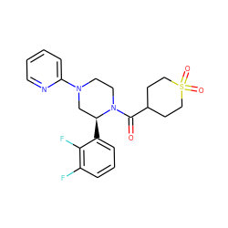 O=C(C1CCS(=O)(=O)CC1)N1CCN(c2ccccn2)C[C@@H]1c1cccc(F)c1F ZINC001772604669