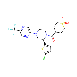 O=C(C1CCS(=O)(=O)CC1)N1CCN(c2cnc(C(F)(F)F)cn2)C[C@@H]1c1ccc(Cl)s1 ZINC001772650006