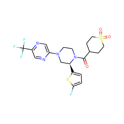 O=C(C1CCS(=O)(=O)CC1)N1CCN(c2cnc(C(F)(F)F)cn2)C[C@@H]1c1ccc(F)s1 ZINC001772640014