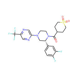 O=C(C1CCS(=O)(=O)CC1)N1CCN(c2cnc(C(F)(F)F)cn2)C[C@H]1c1ccc(F)c(F)c1 ZINC001772610041