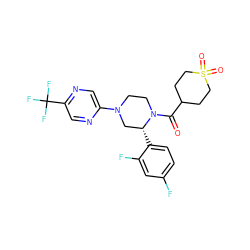 O=C(C1CCS(=O)(=O)CC1)N1CCN(c2cnc(C(F)(F)F)cn2)C[C@H]1c1ccc(F)cc1F ZINC001772629874