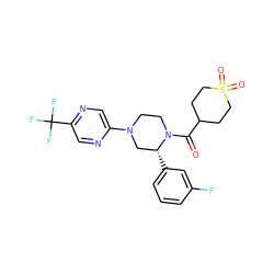 O=C(C1CCS(=O)(=O)CC1)N1CCN(c2cnc(C(F)(F)F)cn2)C[C@H]1c1cccc(F)c1 ZINC001772645351