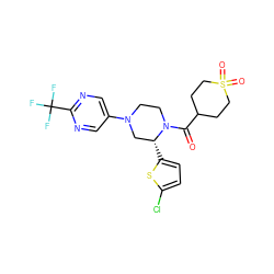 O=C(C1CCS(=O)(=O)CC1)N1CCN(c2cnc(C(F)(F)F)nc2)C[C@H]1c1ccc(Cl)s1 ZINC001772633680