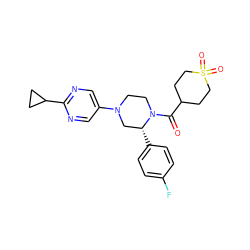 O=C(C1CCS(=O)(=O)CC1)N1CCN(c2cnc(C3CC3)nc2)C[C@H]1c1ccc(F)cc1 ZINC001772656884