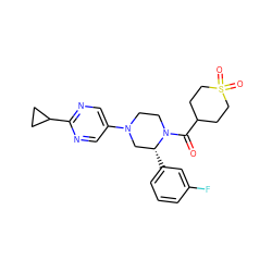 O=C(C1CCS(=O)(=O)CC1)N1CCN(c2cnc(C3CC3)nc2)C[C@H]1c1cccc(F)c1 ZINC001772597062