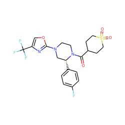 O=C(C1CCS(=O)(=O)CC1)N1CCN(c2nc(C(F)(F)F)co2)C[C@H]1c1ccc(F)cc1 ZINC001772599208