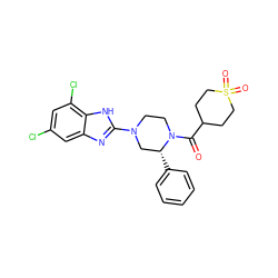 O=C(C1CCS(=O)(=O)CC1)N1CCN(c2nc3cc(Cl)cc(Cl)c3[nH]2)C[C@H]1c1ccccc1 ZINC001772640071