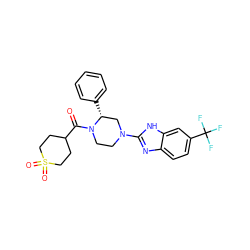 O=C(C1CCS(=O)(=O)CC1)N1CCN(c2nc3ccc(C(F)(F)F)cc3[nH]2)C[C@H]1c1ccccc1 ZINC001772623023