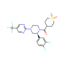 O=C(C1CCS(=O)(=O)CC1)N1CCN(c2ncc(C(F)(F)F)cn2)C[C@@H]1c1ccc(F)c(F)c1 ZINC001772605359