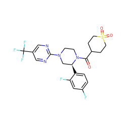 O=C(C1CCS(=O)(=O)CC1)N1CCN(c2ncc(C(F)(F)F)cn2)C[C@@H]1c1ccc(F)cc1F ZINC001772573450