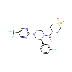 O=C(C1CCS(=O)(=O)CC1)N1CCN(c2ncc(C(F)(F)F)cn2)C[C@@H]1c1cccc(F)c1 ZINC001772571269