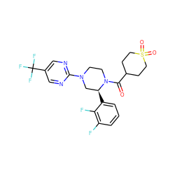 O=C(C1CCS(=O)(=O)CC1)N1CCN(c2ncc(C(F)(F)F)cn2)C[C@@H]1c1cccc(F)c1F ZINC001772648121