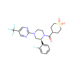 O=C(C1CCS(=O)(=O)CC1)N1CCN(c2ncc(C(F)(F)F)cn2)C[C@@H]1c1ccccc1F ZINC001772601224