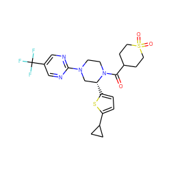 O=C(C1CCS(=O)(=O)CC1)N1CCN(c2ncc(C(F)(F)F)cn2)C[C@H]1c1ccc(C2CC2)s1 ZINC001772607008