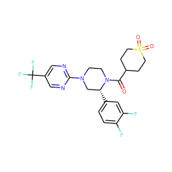 O=C(C1CCS(=O)(=O)CC1)N1CCN(c2ncc(C(F)(F)F)cn2)C[C@H]1c1ccc(F)c(F)c1 ZINC001772605360