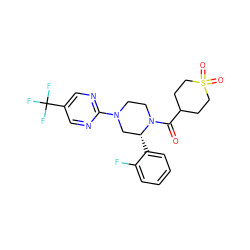 O=C(C1CCS(=O)(=O)CC1)N1CCN(c2ncc(C(F)(F)F)cn2)C[C@H]1c1ccccc1F ZINC001772618178