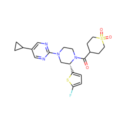 O=C(C1CCS(=O)(=O)CC1)N1CCN(c2ncc(C3CC3)cn2)C[C@H]1c1ccc(F)s1 ZINC001772630255