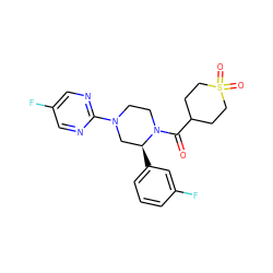 O=C(C1CCS(=O)(=O)CC1)N1CCN(c2ncc(F)cn2)C[C@@H]1c1cccc(F)c1 ZINC001772649820