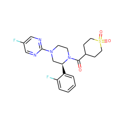 O=C(C1CCS(=O)(=O)CC1)N1CCN(c2ncc(F)cn2)C[C@@H]1c1ccccc1F ZINC001772574376