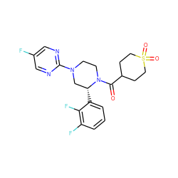 O=C(C1CCS(=O)(=O)CC1)N1CCN(c2ncc(F)cn2)C[C@H]1c1cccc(F)c1F ZINC001772625850