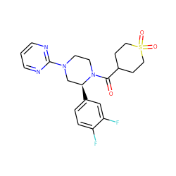 O=C(C1CCS(=O)(=O)CC1)N1CCN(c2ncccn2)C[C@@H]1c1ccc(F)c(F)c1 ZINC001772657018