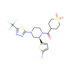 O=C(C1CCS(=O)(=O)CC1)N1CCN(c2nnc(C(F)(F)F)s2)C[C@@H]1c1ccc(Cl)s1 ZINC001772611829