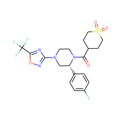 O=C(C1CCS(=O)(=O)CC1)N1CCN(c2noc(C(F)(F)F)n2)C[C@H]1c1ccc(F)cc1 ZINC001772617709