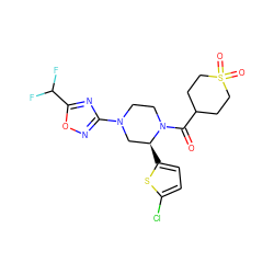 O=C(C1CCS(=O)(=O)CC1)N1CCN(c2noc(C(F)F)n2)C[C@@H]1c1ccc(Cl)s1 ZINC001772646766