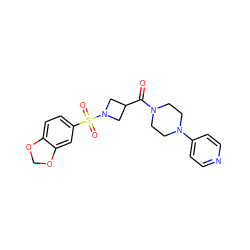 O=C(C1CN(S(=O)(=O)c2ccc3c(c2)OCO3)C1)N1CCN(c2ccncc2)CC1 ZINC000084687709