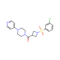 O=C(C1CN(S(=O)(=O)c2cccc(Cl)c2)C1)N1CCN(c2ccncc2)CC1 ZINC000084672493