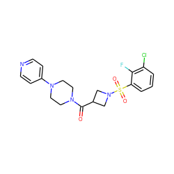 O=C(C1CN(S(=O)(=O)c2cccc(Cl)c2F)C1)N1CCN(c2ccncc2)CC1 ZINC000084722577