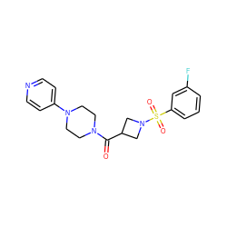 O=C(C1CN(S(=O)(=O)c2cccc(F)c2)C1)N1CCN(c2ccncc2)CC1 ZINC000084722573