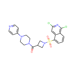 O=C(C1CN(S(=O)(=O)c2cccc3c(Cl)nc(Cl)cc23)C1)N1CCN(c2ccncc2)CC1 ZINC000084688364