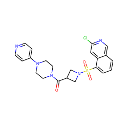 O=C(C1CN(S(=O)(=O)c2cccc3cnc(Cl)cc23)C1)N1CCN(c2ccncc2)CC1 ZINC000084688362