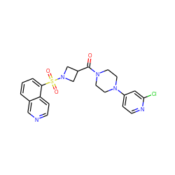 O=C(C1CN(S(=O)(=O)c2cccc3cnccc23)C1)N1CCN(c2ccnc(Cl)c2)CC1 ZINC000084672210