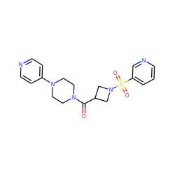 O=C(C1CN(S(=O)(=O)c2cccnc2)C1)N1CCN(c2ccncc2)CC1 ZINC000084687710