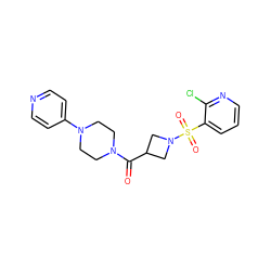 O=C(C1CN(S(=O)(=O)c2cccnc2Cl)C1)N1CCN(c2ccncc2)CC1 ZINC000084687712