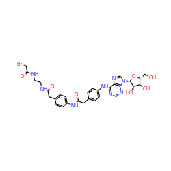 O=C(CBr)NCCNC(=O)Cc1ccc(NC(=O)Cc2ccc(Nc3ncnc4c3ncn4[C@H]3O[C@H](CO)[C@@H](O)[C@H]3O)cc2)cc1 ZINC000049780840