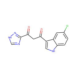 O=C(CC(=O)c1c[nH]c2ccc(Cl)cc12)c1nc[nH]n1 ZINC000101063291