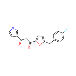 O=C(CC(=O)c1ccc(Cc2ccc(F)cc2)o1)c1cc[nH]c1 ZINC000101130315