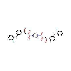 O=C(CC(=O)c1cccc(Cc2ccccc2F)c1)C(=O)N1CCN(C(=O)C(=O)CC(=O)c2cccc(Cc3ccccc3F)c2)CC1 ZINC000150540142