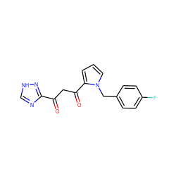 O=C(CC(=O)c1cccn1Cc1ccc(F)cc1)c1nc[nH]n1 ZINC000141713719