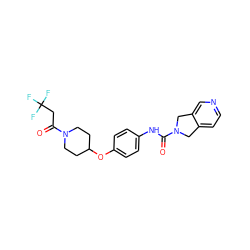 O=C(CC(F)(F)F)N1CCC(Oc2ccc(NC(=O)N3Cc4ccncc4C3)cc2)CC1 ZINC000166632788